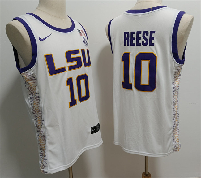 Men's LSU Tigers #10 Angel Reese White Stitched Jersey Men's LSU Tigers #10 Angel Reese White Stitched Jersey