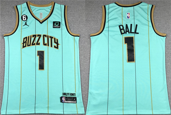 Men's Charlotte Hornets #1 LaMelo Ball Teal No.6 Patch Stitched Basketball Jersey Men's Charlotte Hornets #1 LaMelo Ball Teal No.6 Patch Stitched Basketball Jersey
