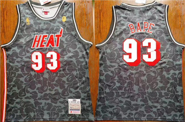 Men's Miami Heat #93 Bape Black Throwback basketball Jersey Men's Miami Heat #93 Bape Black Throwback basketball Jersey