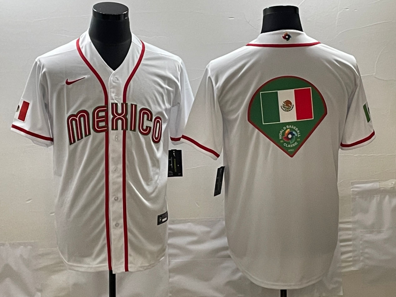 Men's Mexico Baseball 2023 White World Baseball Big Logo Classic Stitched Jersey Men's Mexico Baseball 2023 White World Baseball Big Logo Classic Stitched Jersey