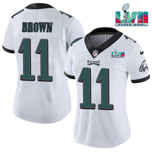 Women's Philadelphia Eagles #11 A.J. Brown White Super Bolw LVII Patch Vapor Untouchable Limited Stitched Football Jersey(Run Small) Women's Philadelphia Eagles #11 A.J. Brown White Super Bolw LVII Patch Vapor Untouchable Limited Stitched Football Jersey(Run Small)