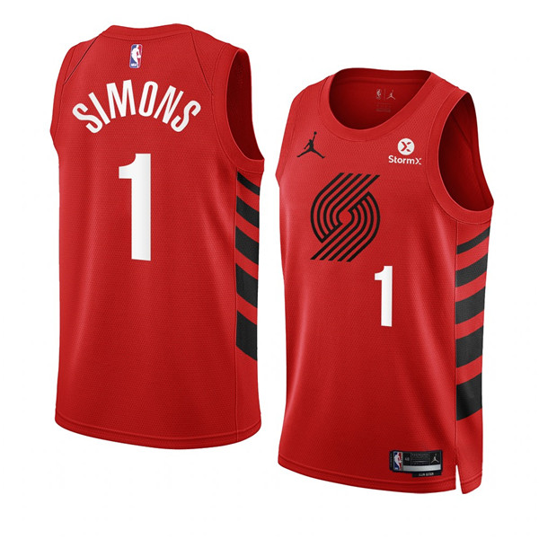 Men's Portland Trail Blazers #1 Anfernee Simons 2022/23 Red Statement Edition Swingman Stitched Basketball Jersey Men's Portland Trail Blazers #1 Anfernee Simons 2022/23 Red Statement Edition Swingman Stitched Basketball Jersey