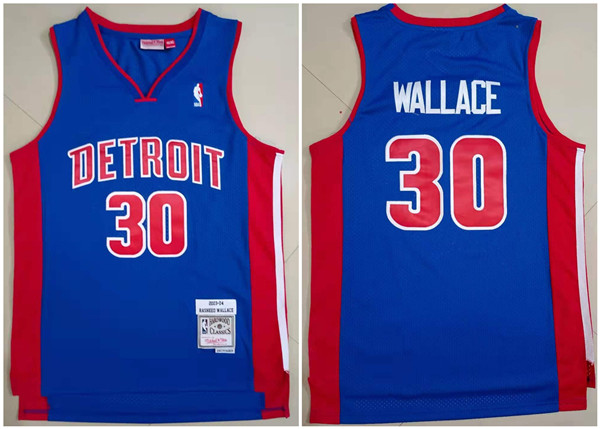 Men's Detroit Pistons #30 Rasheed Wallace 2003-04 Blue Throwback Stitched Jersey Men's Detroit Pistons #30 Rasheed Wallace 2003-04 Blue Throwback Stitched Jersey