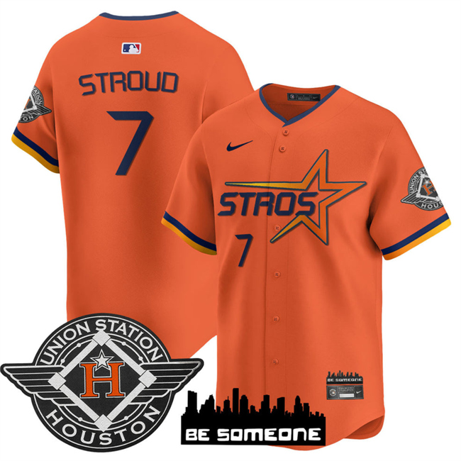 Men's Houston Astros #7 C.J. Stroud Orange 2025 City Connect Limited Stitched Baseball Jerseyey 001 Men's Houston Astros #7 C.J. Stroud Orange 2025 City Connect Limited Stitched Baseball Jerseyey 001