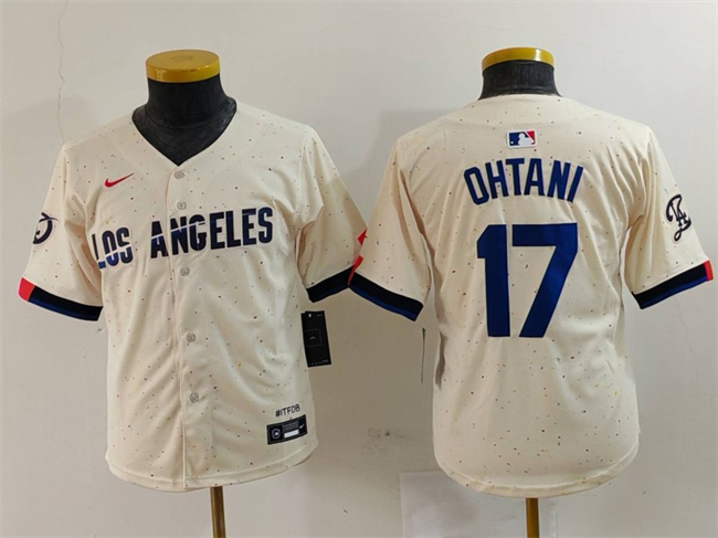 Youth Los Angeles Dodgers #17 Shohei Ohtani Cream Stitched Baseball Jersey Youth Los Angeles Dodgers #17 Shohei Ohtani Cream Stitched Baseball Jersey
