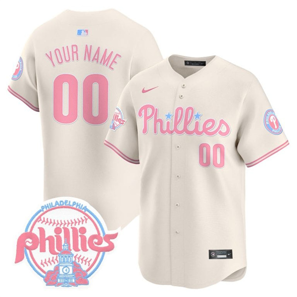Men's Philadelphia Phillies Active Player Custom Bubblegum Cream Vapor Premier Limited Stitched Jersey Men's Philadelphia Phillies Active Player Custom Bubblegum Cream Vapor Premier Limited Stitched Jersey