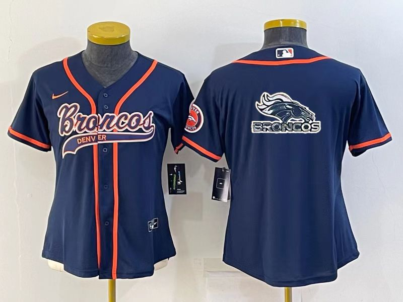 Women's Denver Broncos Navy Team Big Logo With Patch Cool Base Stitched Baseball Jersey(Run Small) Women's Denver Broncos Navy Team Big Logo With Patch Cool Base Stitched Baseball Jersey(Run Small)