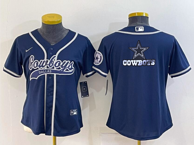 Women's Dallas Cowboys Navy Team Big Logo With Patch Cool Base Stitched Baseball Jersey(Run Small) Women's Dallas Cowboys Navy Team Big Logo With Patch Cool Base Stitched Baseball Jersey(Run Small)
