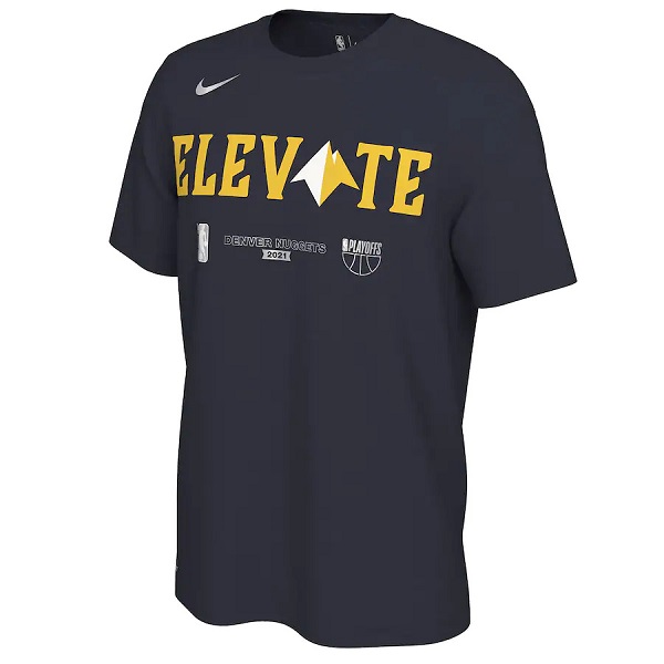 Men's Denver Nuggets 2021 Navy Playoff Bound Dunk T-Shirt Men's Denver Nuggets 2021 Navy Playoff Bound Dunk T-Shirt