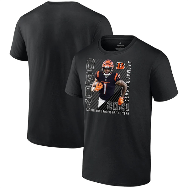 Men's Cincinnati Bengals #1 Ja'Marr Chase Black T-Shirt Men's Cincinnati Bengals #1 Ja'Marr Chase Black T-Shirt