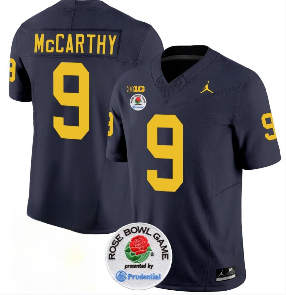 Men's Michigan Wolverines #9 J.J. McCarthy 2023 F.U.S.E. Navy Blue Rose Bowl Patch Stitched Jersey Men's Michigan Wolverines #9 J.J. McCarthy 2023 F.U.S.E. Navy Blue Rose Bowl Patch Stitched Jersey
