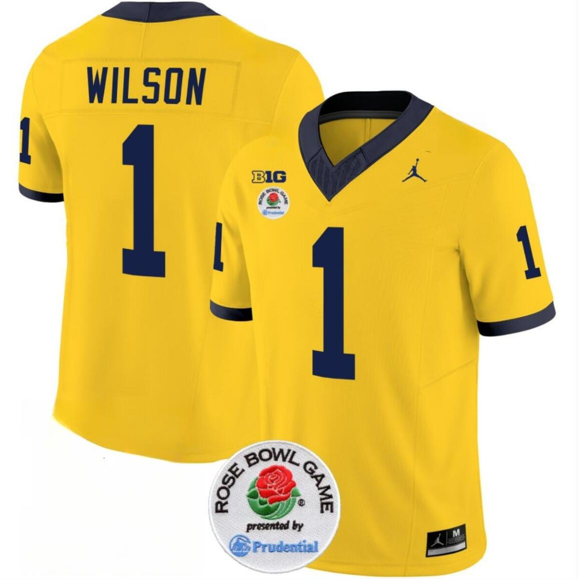 Men's Michigan Wolverines #1 Roman Wilson 2023 F.U.S.E. Yellow Rose Bowl Patch Stitched Jersey Men's Michigan Wolverines #1 Roman Wilson 2023 F.U.S.E. Yellow Rose Bowl Patch Stitched Jersey