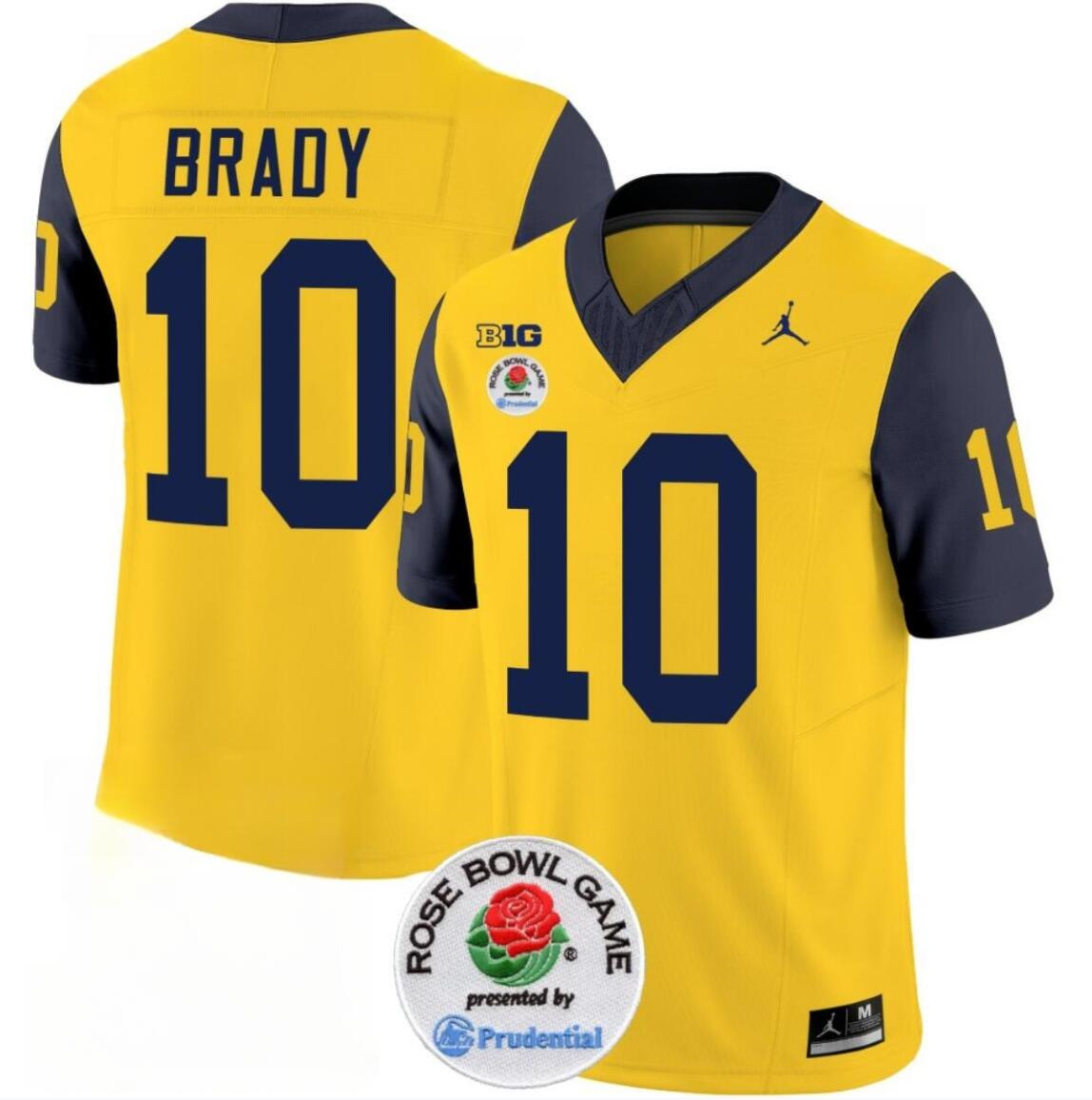Men's Michigan Wolverines #10 Tom Brady 2023 F.U.S.E. Yellow/Navy Rose Bowl Patch Stitched Jersey Men's Michigan Wolverines #10 Tom Brady 2023 F.U.S.E. Yellow/Navy Rose Bowl Patch Stitched Jersey