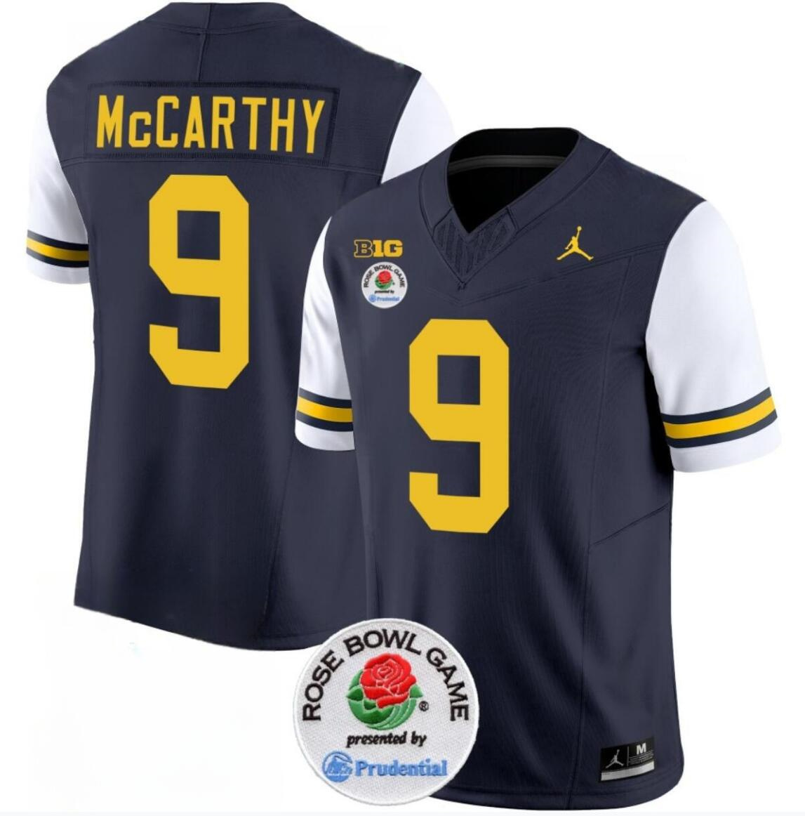 Men's Michigan Wolverines #9 J.J. McCarthy 2023 F.U.S.E. Navy/White Rose Bowl Patch Stitched Jersey Men's Michigan Wolverines #9 J.J. McCarthy 2023 F.U.S.E. Navy/White Rose Bowl Patch Stitched Jersey