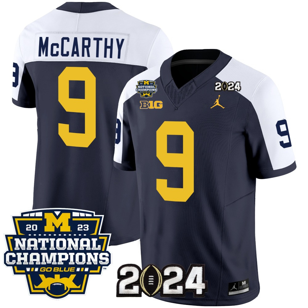 Men's Michigan Wolverines #9 J.J. McCarthy Navy/White 2024 F.U.S.E. With 2023 National Champions Patch Stitched Jersey Men's Michigan Wolverines #9 J.J. McCarthy Navy/White 2024 F.U.S.E. With 2023 National Champions Patch Stitched Jersey