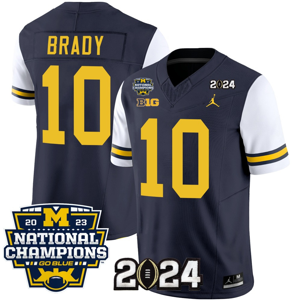 Men's Michigan Wolverines #10 Tom Brady Navy/White 2024 F.U.S.E. With 2023 National Champions Patch Stitched Jersey Men's Michigan Wolverines #10 Tom Brady Navy/White 2024 F.U.S.E. With 2023 National Champions Patch Stitched Jersey