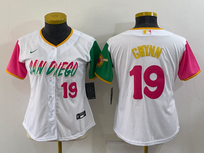 Women's San Diego Padres #19 Tony Gwynn 2022 White City Connect Cool Base Stitched Baseball Jersey(Run Small) Women's San Diego Padres #19 Tony Gwynn 2022 White City Connect Cool Base Stitched Baseball Jersey(Run Small)