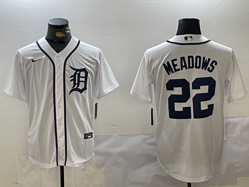 Men's Detroit Tigers #22 Parker Meadows White Cool Base Stitched Baseball Jersey Men's Detroit Tigers #22 Parker Meadows White Cool Base Stitched Baseball Jersey