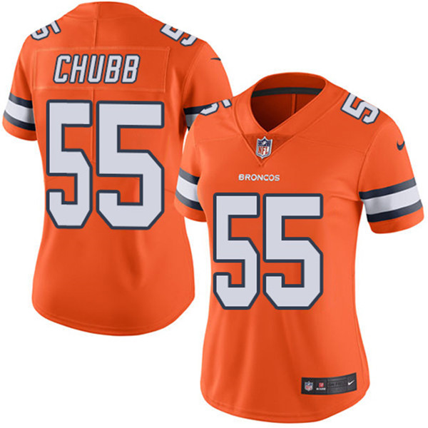 Women's Denver Broncos Custom Orange Color Rush Limited Stitched NFL Jersey(Run Small)
