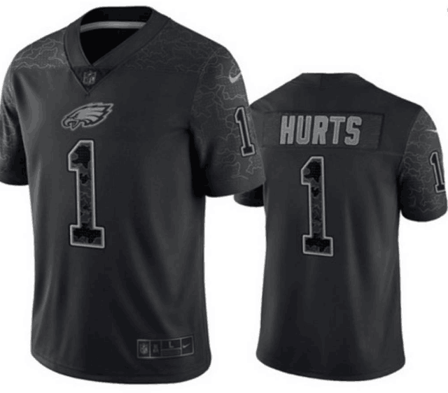 Men's Philadelphia Eagles #1 Jalen Hurts Black Reflective Limited Stitched Jersey Men's Philadelphia Eagles #1 Jalen Hurts Black Reflective Limited Stitched Jersey