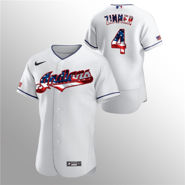 Men's Cleveland Indians #4 Bradley Zimmer White 2020 Stars & Stripes Flex Base Stitched Jersey Men's Cleveland Indians #4 Bradley Zimmer White 2020 Stars & Stripes Flex Base Stitched Jersey