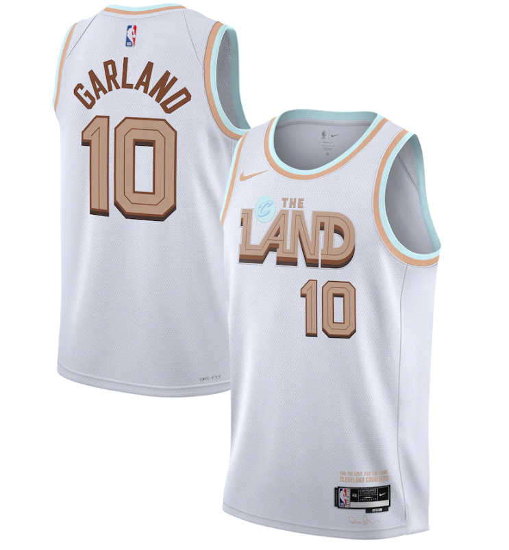 Men's Cleveland Cavaliers #10 Darius Garland 2022/2023 White City Edition Stitched Basketball Jersey Men's Cleveland Cavaliers #10 Darius Garland 2022/2023 White City Edition Stitched Basketball Jersey