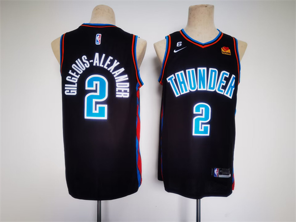 Men's Oklahoma City Thunder #2 Shai Gilgeous-Alexander Black With NO.6 Patch Stitched Basketball Jersey Men's Oklahoma City Thunder #2 Shai Gilgeous-Alexander Black With NO.6 Patch Stitched Basketball Jersey