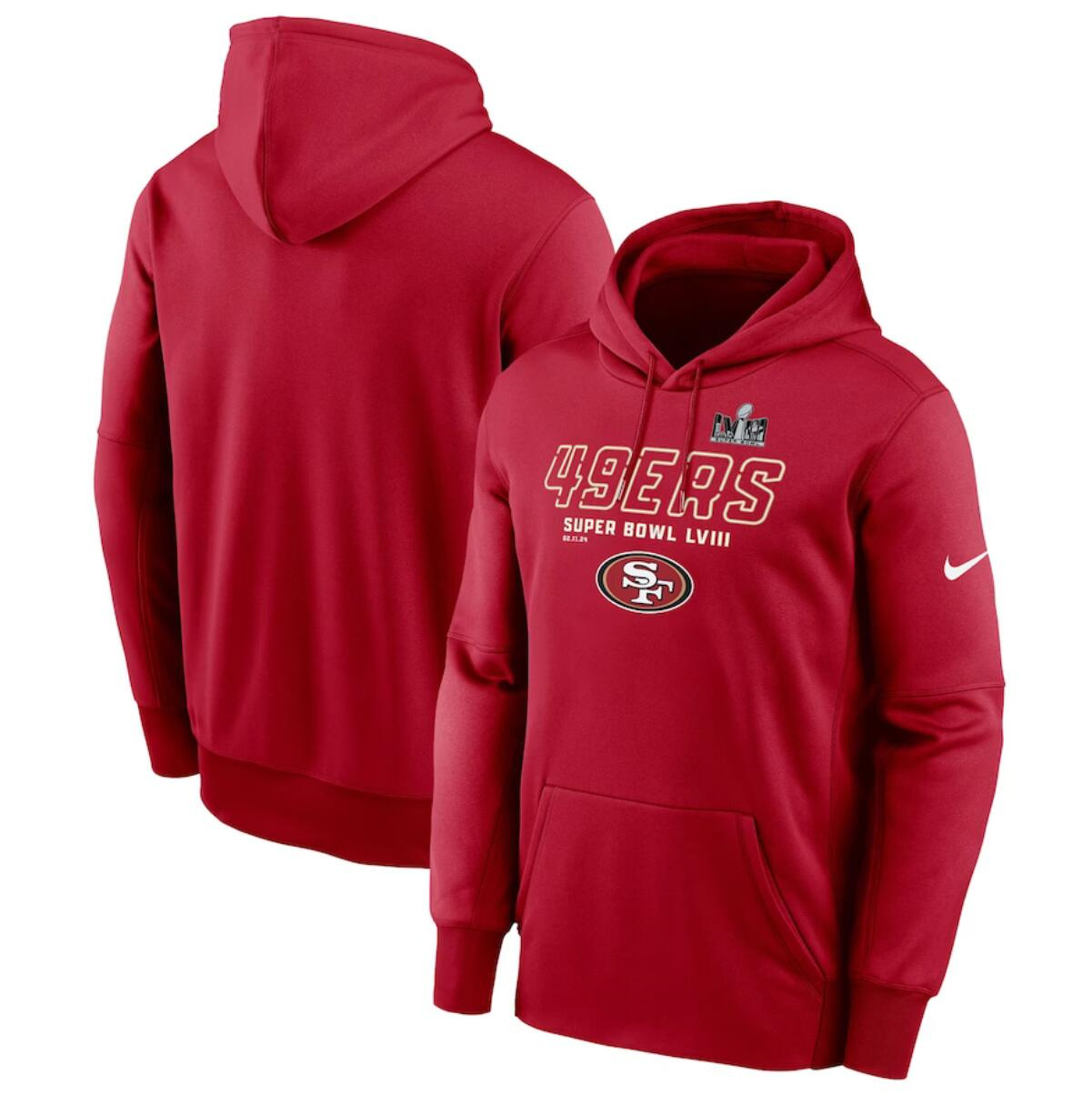 Men's San Francisco 49ers Scarlet Super Bowl LVIII Iconic Pullover Hoodie Men's San Francisco 49ers Scarlet Super Bowl LVIII Iconic Pullover Hoodie