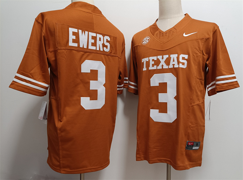 Men's Texas Longhorns #3 Quinn Ewers Orange F.U.S.E Stitched Jersey Men's Texas Longhorns #3 Quinn Ewers Orange F.U.S.E Stitched Jersey