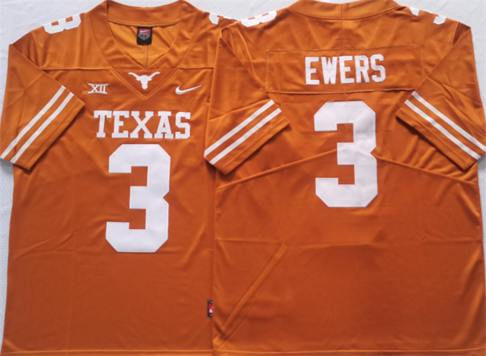 Men's Texas Longhorns #3 Ewers Orange Stitched Jersey Men's Texas Longhorns #3 Ewers Orange Stitched Jersey
