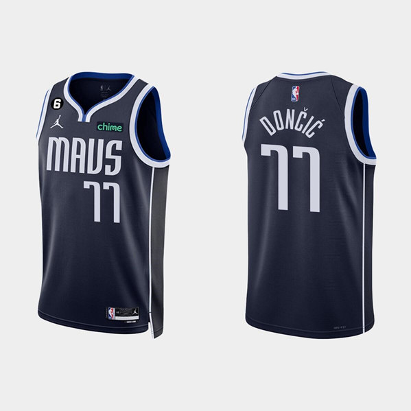 Men's Dallas Mavericks #77 Luka Doncic Navy Statement Edition With NO.6 Patch Stitched Basketball Jersey Men's Dallas Mavericks #77 Luka Doncic Navy Statement Edition With NO.6 Patch Stitched Basketball Jersey