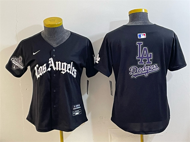Youth Los Angeles Dodgers Team Big Logo Black 2025 World Series Champions LA Gothic Edition Limited Stitched Baseball Jersey Youth Los Angeles Dodgers Team Big Logo Black 2025 World Series Champions LA Gothic Edition Limited Stitched Baseball Jersey