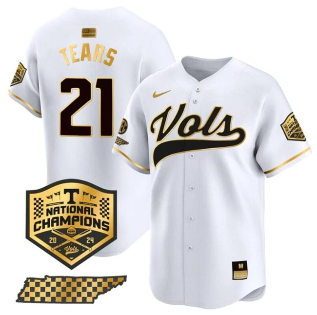 Men's Tennessee Volunteers #21 Kavares Tears White Gold 2024 Champions Vapor Limited Stitched Jersey Men's Tennessee Volunteers #21 Kavares Tears White Gold 2024 Champions Vapor Limited Stitched Jersey