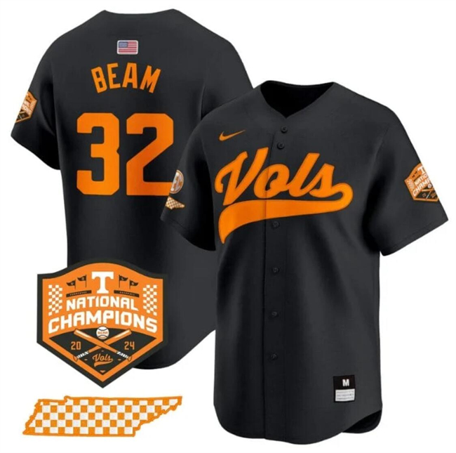 Men's Tennessee Volunteers #32 Drew Beam Black 2024 Champions Vapor Limited Stitched Jersey Men's Tennessee Volunteers #32 Drew Beam Black 2024 Champions Vapor Limited Stitched Jersey