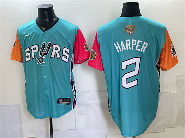 Men's San Antonio Spurs #2 Dylan Harper Teal 2026 Finals Patch Stitched Baseball Jersey Men's San Antonio Spurs #2 Dylan Harper Teal 2026 Finals Patch Stitched Baseball Jersey
