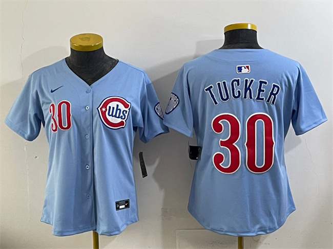 Women's Chicago Cubs #30 Kyle Tucker Blue 2024/25 2nd Alternatemited Stitched Baseball Jersey(Run Small) Women's Chicago Cubs #30 Kyle Tucker Blue 2024/25 2nd Alternatemited Stitched Baseball Jersey(Run Small)