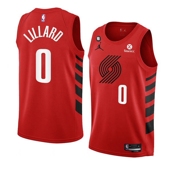 Men's Portland Trail Blazers #0 Damian Lillard 2022/23 Red Statement Edition With NO.6 Patch Swingman Stitched Basketball Jersey Men's Portland Trail Blazers #0 Damian Lillard 2022/23 Red Statement Edition With NO.6 Patch Swingman Stitched Basketball Jersey