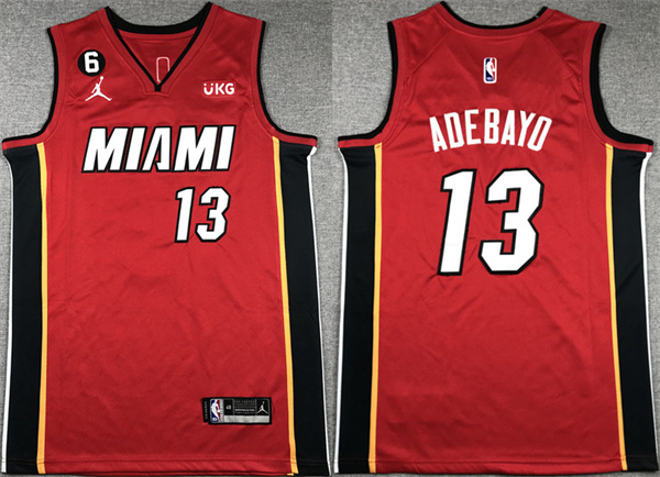 Men's Miami Heat #13 Bam Adebayo Red Statement Edition With NO.6 Patch Swingman Stitched Jersey Men's Miami Heat #13 Bam Adebayo Red Statement Edition With NO.6 Patch Swingman Stitched Jersey