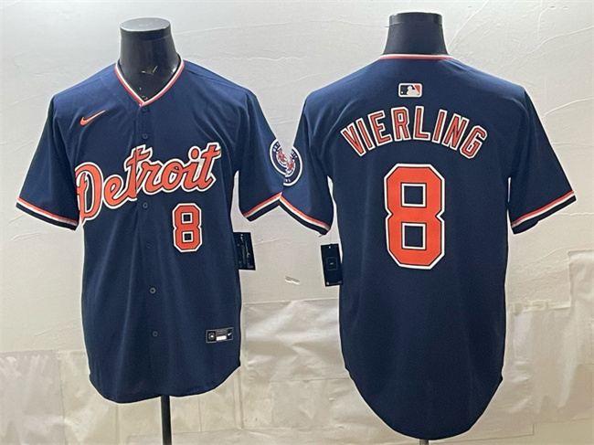Men's Detroit Tigers #8 Matt Vierling Navy 2026 Alternate Vapor Premier Limited Stitched Baseball Jersey Men's Detroit Tigers #8 Matt Vierling Navy 2026 Alternate Vapor Premier Limited Stitched Baseball Jersey