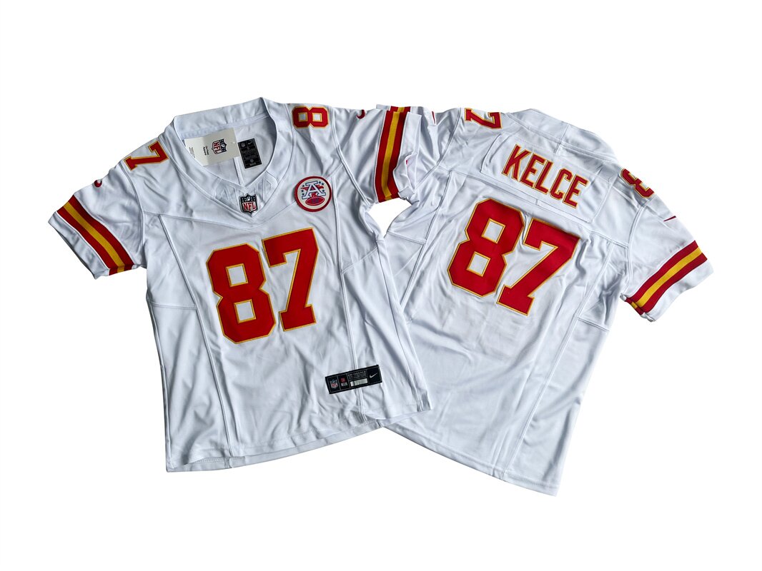 Women's Kansas City Chiefs 87 Travis Kelce White 2023 F.U.S.E. Vapor Untouchable Limited Stitched Jersey(Run Small) Women's Kansas City Chiefs 87 Travis Kelce White 2023 F.U.S.E. Vapor Untouchable Limited Stitched Jersey(Run Small)