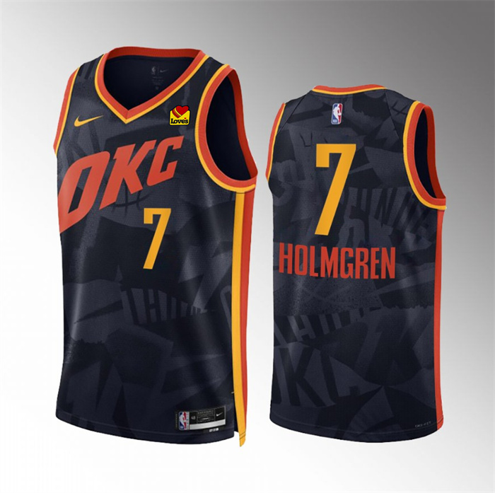 Men's Oklahoma City Thunder #7 Chet Holmgren Black 2023/24 City Edition Stitched Basketball Jersey Men's Oklahoma City Thunder #7 Chet Holmgren Black 2023/24 City Edition Stitched Basketball Jersey