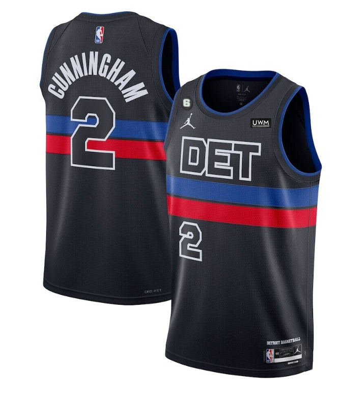 Men's Detroit Pistons #2 Cade Cunningham Black 2022/23 City Edition With NO.6 Patch Stitched Basketball Jersey Men's Detroit Pistons #2 Cade Cunningham Black 2022/23 City Edition With NO.6 Patch Stitched Basketball Jersey