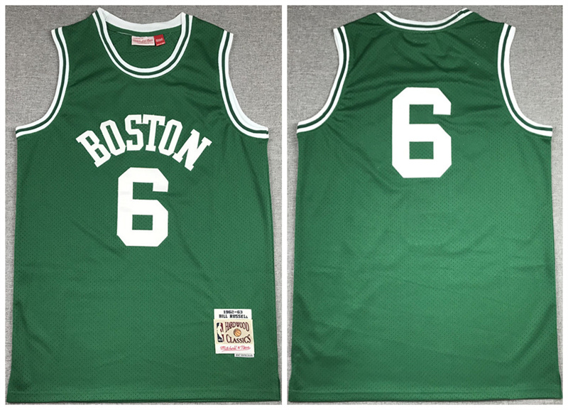 Men's Boston Celtics #6 Bill Russell 1962-63 Green Throwback Stitched Jersey Men's Boston Celtics #6 Bill Russell 1962-63 Green Throwback Stitched Jersey