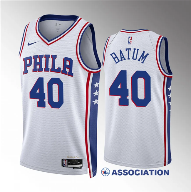Men's Philadelphia 76ers #40 Nicolas Batum White Association Edition Stitched Jersey Men's Philadelphia 76ers #40 Nicolas Batum White Association Edition Stitched Jersey