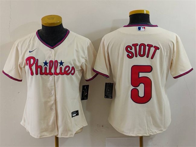 Women's Philadelphia Phillies #5 Bryson Stott Cream Cool Base Stitched Baseball Jersey(Run Small) Women's Philadelphia Phillies #5 Bryson Stott Cream Cool Base Stitched Baseball Jersey(Run Small)