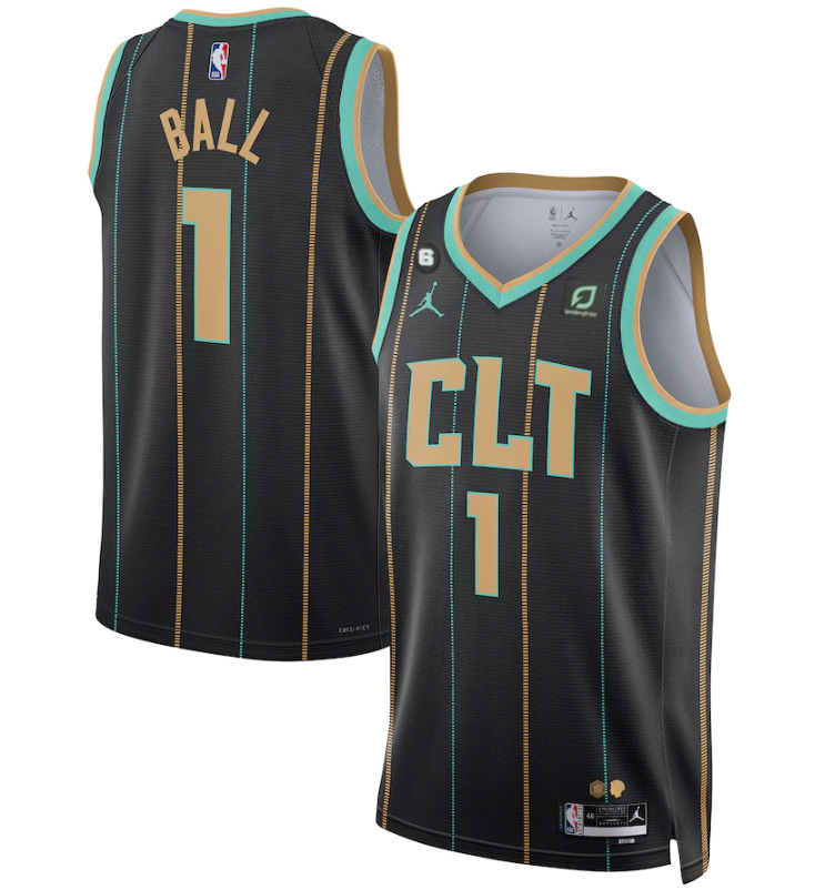 Men's Charlotte Hornets #1 LaMelo Ball Black 2022/23 City Edition No.6 Patch Stitched Basketball Jersey Men's Charlotte Hornets #1 LaMelo Ball Black 2022/23 City Edition No.6 Patch Stitched Basketball Jersey