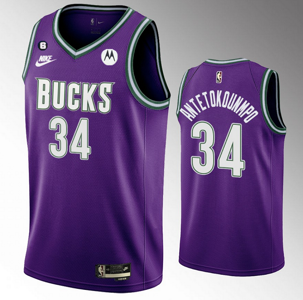 Men's Milwaukee Bucks #34 Giannis Antetokounmpo 2022/23 Purple Classic Edition Swingman Stitched Basketball Jersey Men's Milwaukee Bucks #34 Giannis Antetokounmpo 2022/23 Purple Classic Edition Swingman Stitched Basketball Jersey