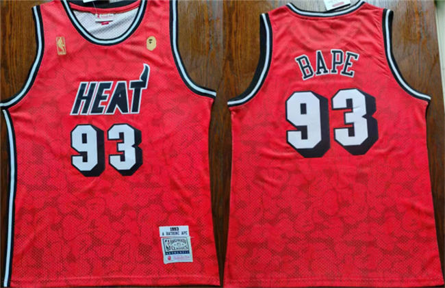 Men's Miami Heat #93 Bape Red Throwback basketball Jersey Men's Miami Heat #93 Bape Red Throwback basketball Jersey