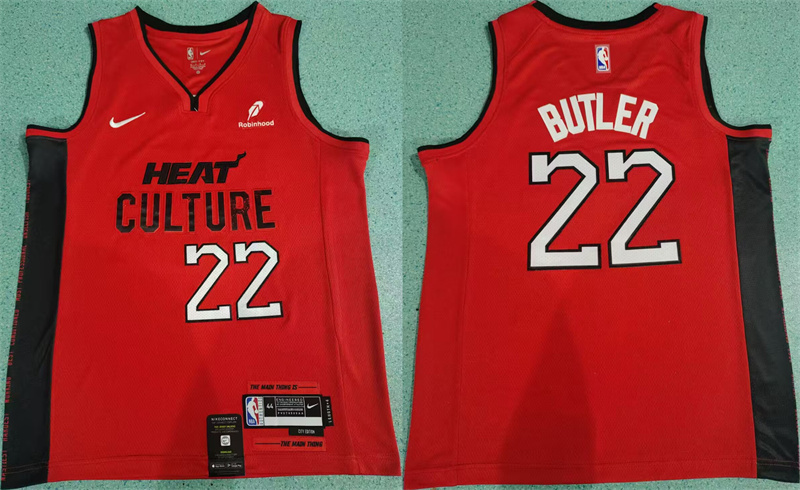 Men's Miami Heat #22 Jimmy Butler Red 2024 City Edition Stitched Basketball Jersey Men's Miami Heat #22 Jimmy Butler Red 2024 City Edition Stitched Basketball Jersey