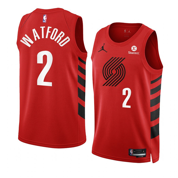 Men's Portland Trail Blazers #2 Trendon Watford 2022/23 Red Statement Edition Swingman Stitched Basketball Jersey Men's Portland Trail Blazers #2 Trendon Watford 2022/23 Red Statement Edition Swingman Stitched Basketball Jersey